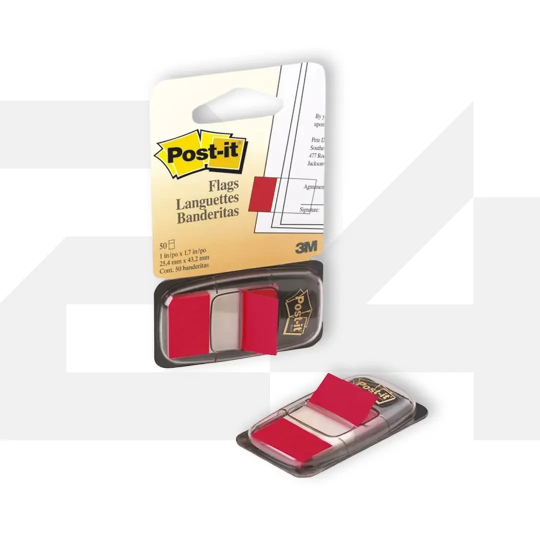 Jelölőcímke 25,4x43,2mm, 50lap, műanyag, 3M 680-1 piros