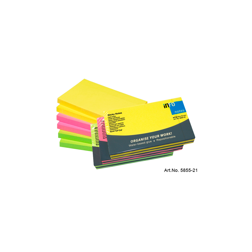 Jegyzettömb öntapadó, 75x125mm, 6x80lap, Gln brilliant mix, sárga pink,zöld