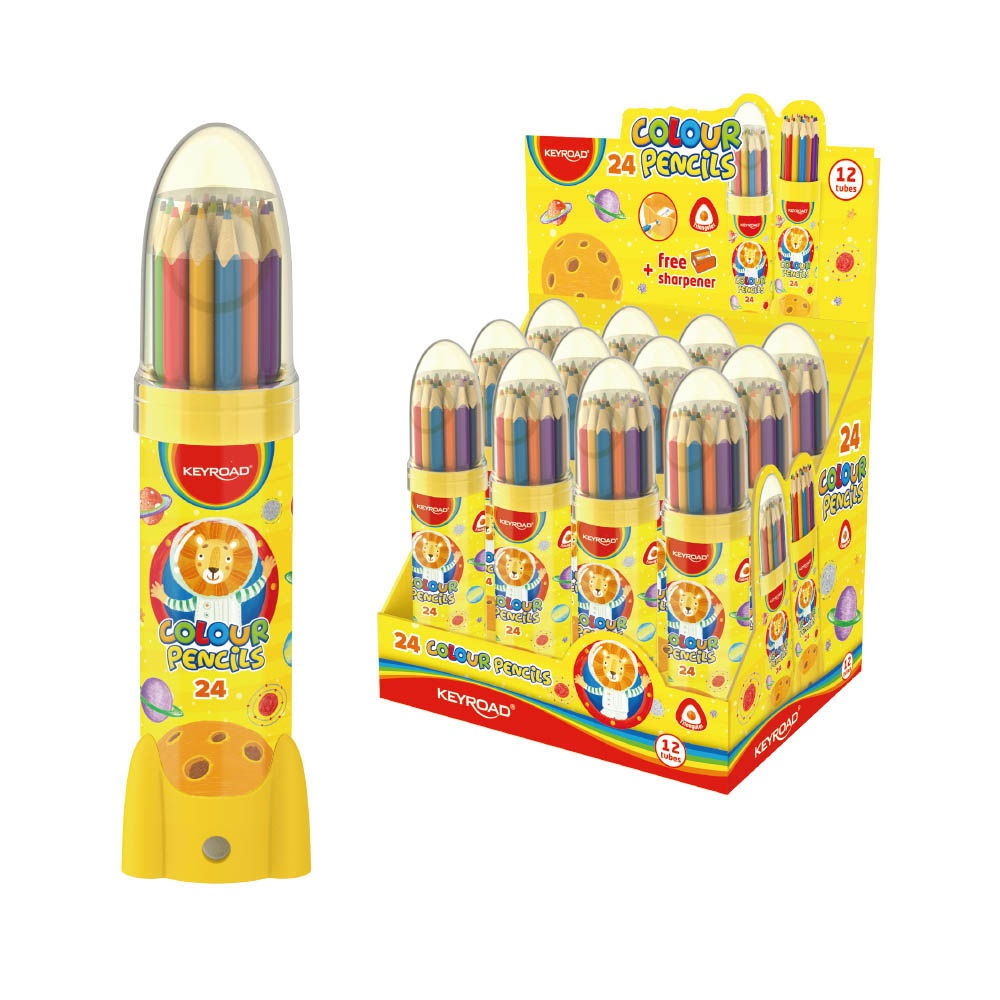 Színes ceruza készlet háromszögletű, rakéta palackban Keyroad 24 klf. szín