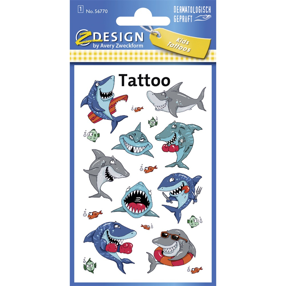 Matrica tetoválás 1ív/csomag Avery  cápák