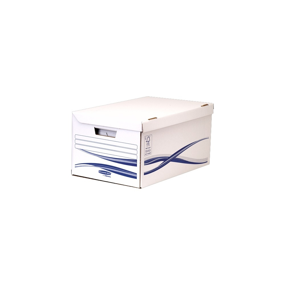 Archiváló konténer csapófedéllel, karton, 6 db A4+, 80mm, Archiváló dobozzal, Fellowes® Bankers Box Basic, kék-fehér