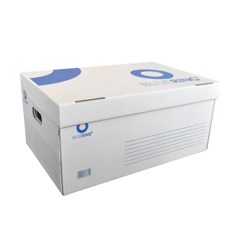 Archiváló konténer karton fedeles 54x36x25cm, felfelé nyíló tetővel Bluering® fehér-kék