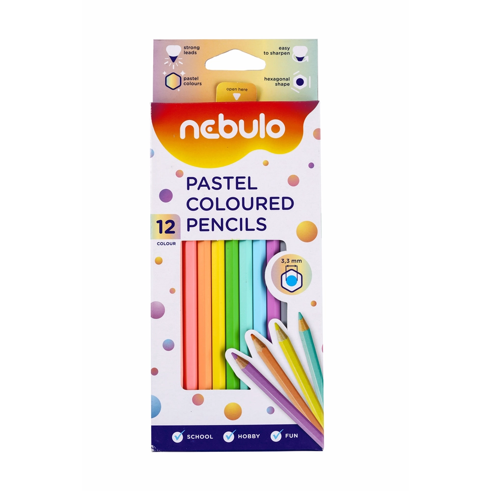 Színes ceruza készlet, hatszögletű Nebulo pasztell, 12 klf. szín