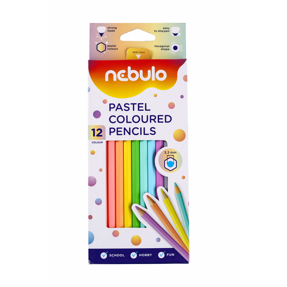 Színes ceruza készlet, hatszögletú Nebulo pasztell, 12 klf. szín 
