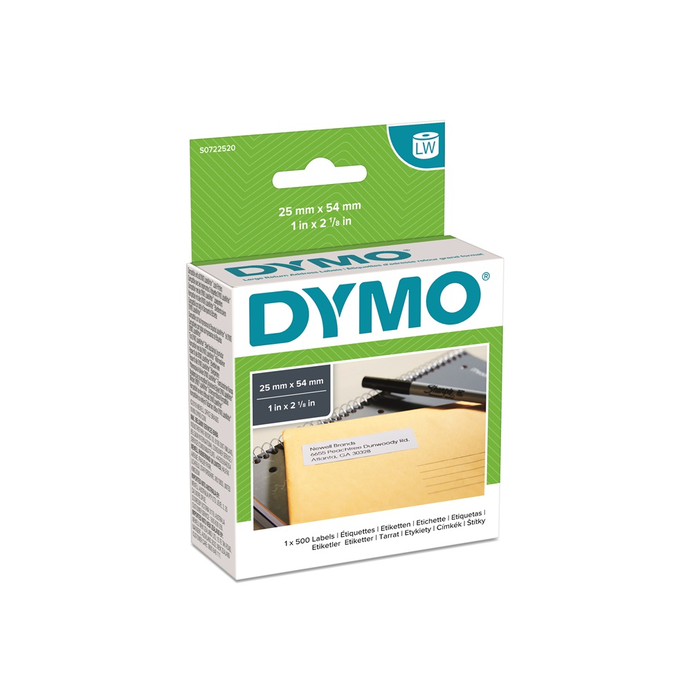 Etikett Dymo LW nyomtatóhoz 25x54mm, 500 db etikett/doboz, Original, fehér
