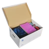Archiváló konténer karton doboz fedeles 54x36x25cm, felfelé nyíló tetővel Bluering® fehér-kék