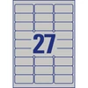 Etikett címke, ipari poliészter, 63,5 x29,6 mm, 27 címke/ív, 20 ív/doboz, Avery ezüst