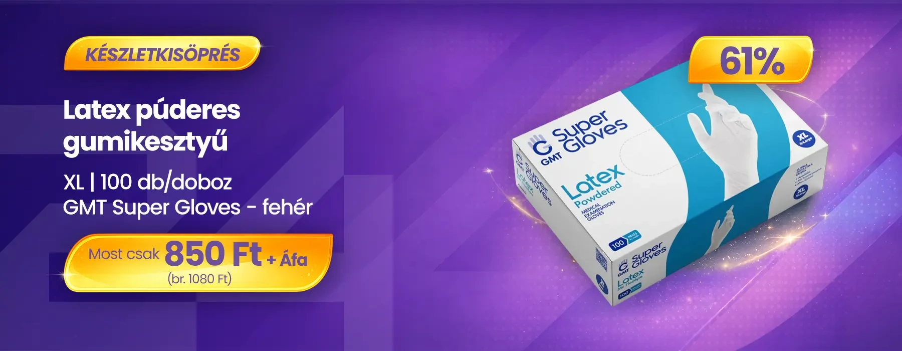 Gumikesztyű latex púderes XL 100 db/doboz GMT Super Gloves fehér