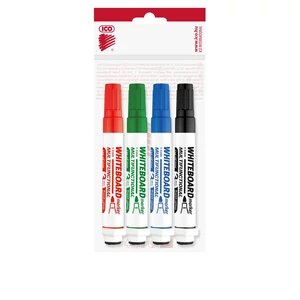 ICO MARKERASER táblamarker készlet 3 mm – 4 szín, mágneses markerek táblatörlővel, multifunkciós whiteboard szett