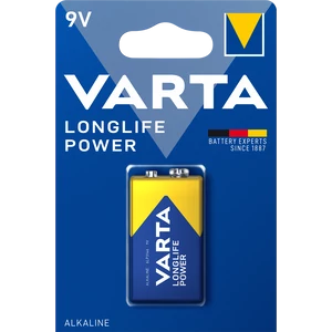 Nagy teljesítményű Varta Longlife Power 9V 6LR61 alkáli elem 1 db-os kiszerelésben, hosszú élettartamú energiaellátáshoz füstjelzőkben, távirányítókban és különféle elektronikai eszközökben