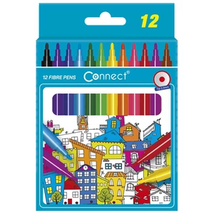 Connect 12 darabos filctoll készlet, kerek test, rostirón hegy, vegyes színek, kartondoboz