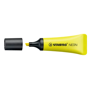 Stabilo Neon sárga kiemelő toll – vízbázisú tinta, élénk neon fedés; 2–5 mm vágott hegy különböző betűméretek kiemeléséhez; kényelmes fogás jegyzeteléshez, tanuláshoz, irodai dokumentumjelöléshez