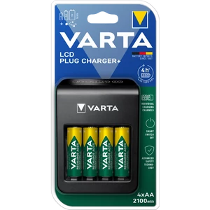Elemtöltő, akku LCD Plug töltő + 4 db AA 2100 mAH Varta