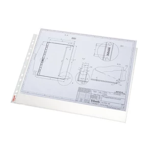 Esselte A3 fekvő lefűzhető genotherm tasakok 85 mikron vastag narancsos felülettel, 10 darabos csomagban, nagy méretű dokumentumok, rajzok és prezentációs anyagok biztonságos tárolásához és lefűzéséhez