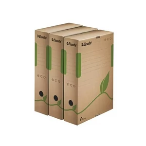Esselte Eco A4 méretű, 80 mm széles barna archiváló doboz újrahasznosított kartonból, iratok, mappák és dossziék irodai vagy otthoni hosszú távú, környezettudatos tárolásához