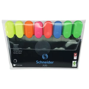 Schneider Job 150 szövegkiemelő készlet 6+2 színben – 1–5 mm vágott hegy, kiemeléshez, jegyzeteléshez és tanuláshoz