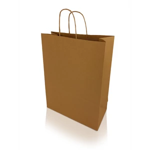 Sodrottfüles papírtáska L méretben (320×420×150 mm), bordázott barna, 200 darabos dobozban – környezetbarát csomagolás