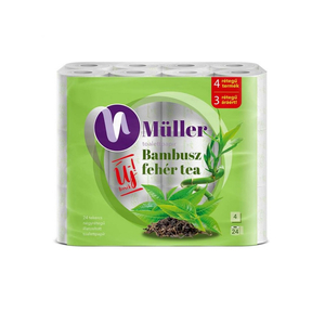Toalettpapír 4 rétegű kistekercses 24 tekercs/csomag Bambusz- fehér tea illatú Müller