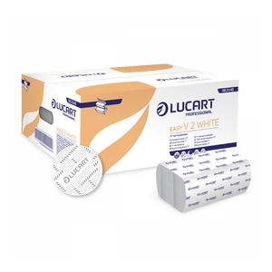 Lucart Easy White kéztörlő, 2 rétegű, V-hajtogatású – 190 lap/csomag, 20 csomag/karton, fehér
