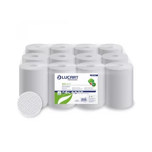 Gazdaságos kiszerelésű 2 rétegű kéztörlő, 14 cm átmérőjű tekercsben, 55 m hosszban – EcoLucart 861080 fehér papír 12 tekercs