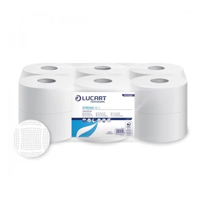 Lucart Strong 2 rétegű toalettpapír 12 tekercs/csomag – 19 cm átmérő, 100 % cellulóz, puha és gazdaságos WC-papír közületi használatra