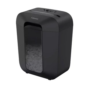 Fellowes LX45 iratmegsemmisítő, 8 lapos kapacitással, 4×37 mm konfetti vágással, 17 literes tartállyal, irodai adatvédelemhez.