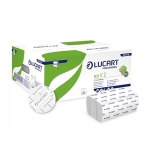 EcoLucart 2 rétegű V-hajtogatású fehér kéztörlő 190 lap/csomag, 20 cs/karton