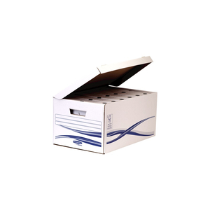 Archiváló konténer csapófedéllel, karton, nagy, Fellowes® Bankers Box Basic, 10 db/csomag, kék-fehér