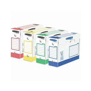 Archiváló doboz Extra erős, A4+, 100mm, Fellowes® Bankers Box Basic, 8 db/csomag, vegyes színek