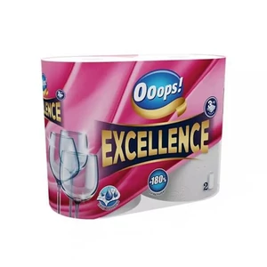 Ooops! Excellence 3 rétegű háztartási papírtörlő és kéztörlő, 2 tekercs/csomag, 75 lap/tekercs kiszerelésben, erős és nedvszívó lapokkal konyhai, háztartási és kéztörlési feladatokhoz
