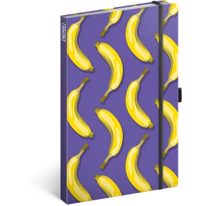 Keménytáblás notesz vonalas krémszínű lapokkal leszorító gumiszalaggal Bananas  130x210mm, Presco