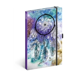 Keménytáblás notesz vonalas krémszínű lapokkal leszorító gumiszalaggal Dream Catcher  130x210mm, Presco