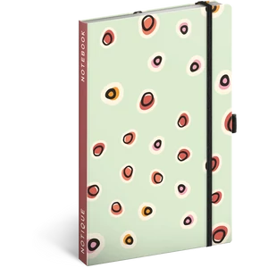 Keménytáblás notesz vonalas krémszínű lapokkal leszorító gumiszalaggal Dots  130x210mm, Presco