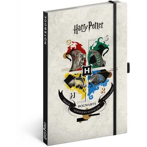 Keménytáblás notesz vonalas krémszínű lapokkal leszorító gumiszalaggal Harry Potter 130x210mm, Presco