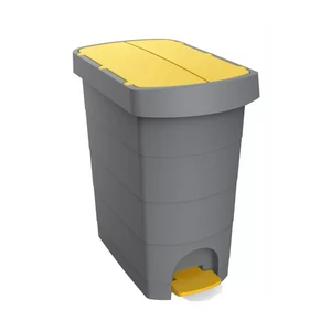 Szemeteskuka pedálos műanyag 60 literes Pelikán Slim eco antracit színű sárga tetővel UP232-214