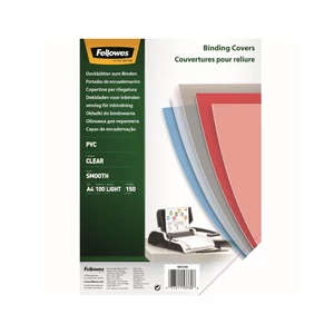 Fellowes® víztiszta A4 előlap 150 mikron – átlátszó műanyag fedőlap spirálozáshoz és dokumentumkötéshez, 100 db/csomag