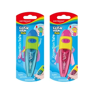 Keyroad nyomógombos hibajavító roller 5 mm x 6 m méretben, vegyes színű műanyag házzal és kompakt irodai kialakítással