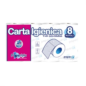 Toalettpapír 2 rétegű kistekercses 100%cellulóz 150 lap/15,75 m/tekercs 8 tekercs/csomag Paperblu Carta Igienica_Paperdi