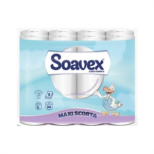Soavex Maxi Scorta Paperdi 3 rétegű toalettpapír, 100% cellulóz, 162 lap/tekercs, 24 tekercs/csomag, fehér
