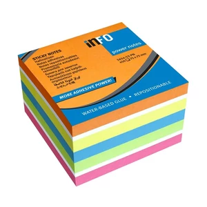 Info Notes öntapadó jegyzettömb 75×75 mm – 450 lap, intenzív színek (narancs, sárga, kék, zöld, pink), színkódolt jegyzeteléshez