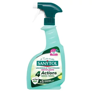 Fertőtlenítő hatású Sanytol 4 Actions Lime Pure 500 ml univerzális tisztítószer spray, mindennapi felülettisztításhoz és higiénikus otthoni környezet fenntartásához