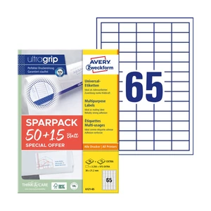 Etikett címke, 38x21,2mm, univerzális, 65 lap, 65 címke/lap Avery, fehér