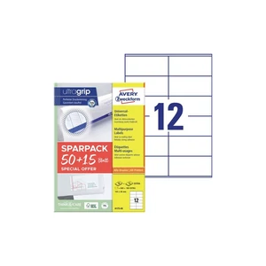 Etikett címke, 105x48mm, univerzális, 65 lap, 12 címke/lap Avery, fehér