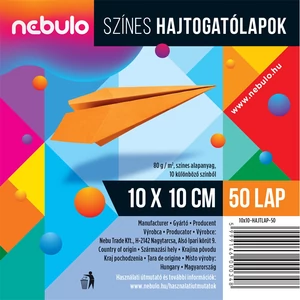 Hajtogatólap készlet 10×10 cm – Nebulo, vegyes színek, 50 lap papírhajtogatás és kézműves projektekhez