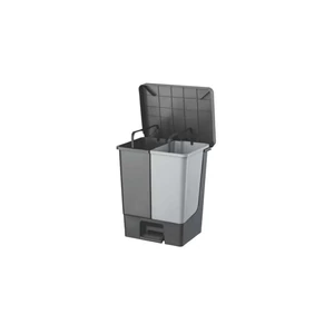 Pedálos szemetes kuka, 2×25 literes űrtartalommal, sötétszürke-világosszürke kivitelben, kétszekciós kialakítással, UP312-245 modell
