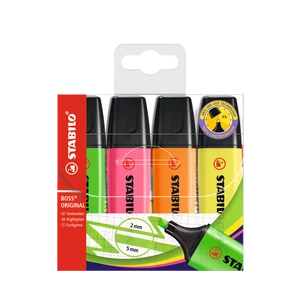 Szövegkiemelő készlet 2-5mm, vágott hegyű, STABILO Boss original, 4 klf. szín