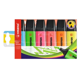 Szövegkiemelő készlet 2-5mm, vágott hegyű, STABILO Boss original, 6 klf. szín