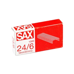Sax márkájú 24/6 cink tűzőkapcsok irodai tűzőgépekhez, több lap biztonságos összefogására