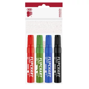 Vízbázisú Artip flipchart marker készlet 1–4 mm-es vágott heggyel, 4 színben, nem üt át a flipchart papíron és jól látható feliratokat ad prezentációkhoz