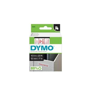 Feliratozógép szalag Dymo Letratag Dymo D1 S0720550/45015 12mmx7m, ORIGINAL, piros/fehér 